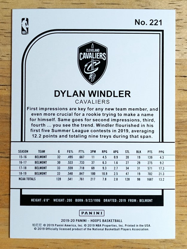 2019-20 Hoops #221 Dylan Windler RC