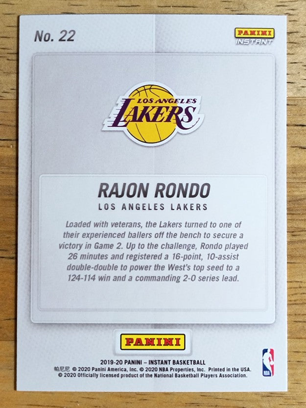 2019-20 Panini Instant Lakers NBA Champions #22 Rajon Rondo HL