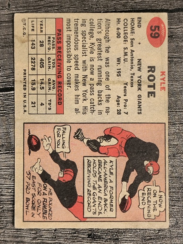 1957 Topps #59 Kyle Rote (VGEX)