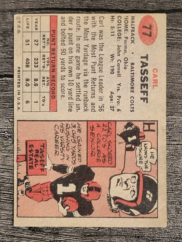 1957 Topps #77 Carl Taseff (VGEX)