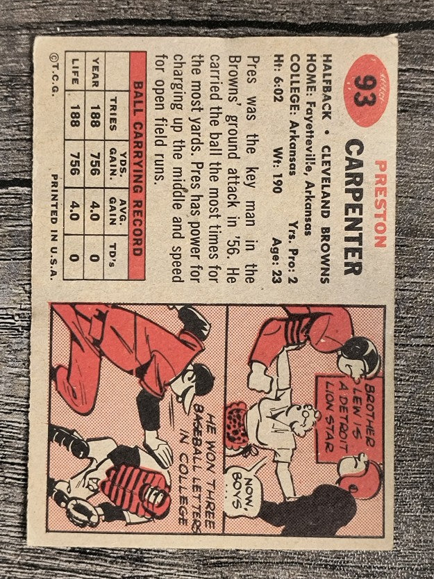 1957 Topps #93 Preston Carpenter RC (VG)