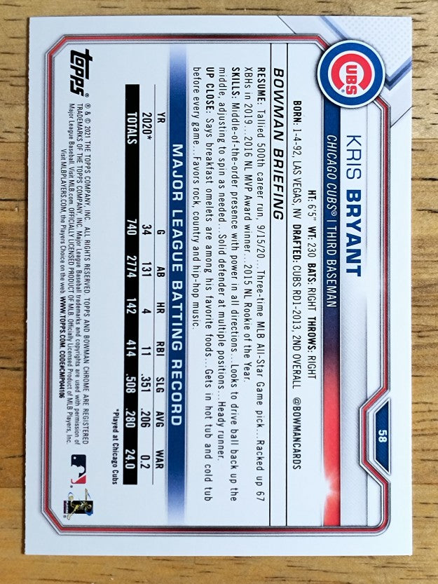 2021 Bowman #58 Kris Bryant