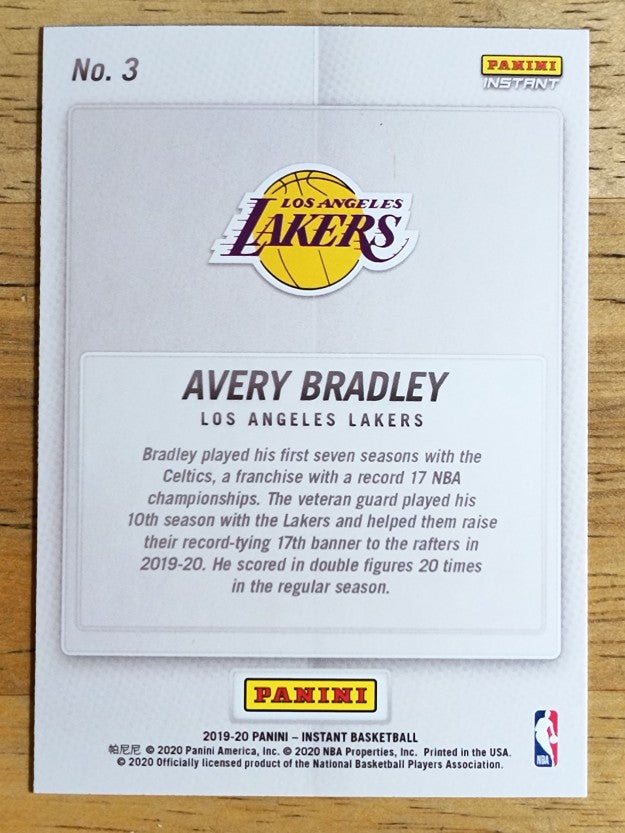 2019-20 Panini Instant Lakers NBA Champions #3 Avery Bradley