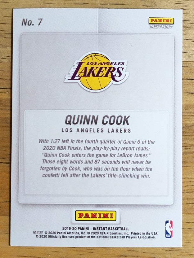 2019-20 Panini Instant Lakers NBA Champions #7 Quinn Cook