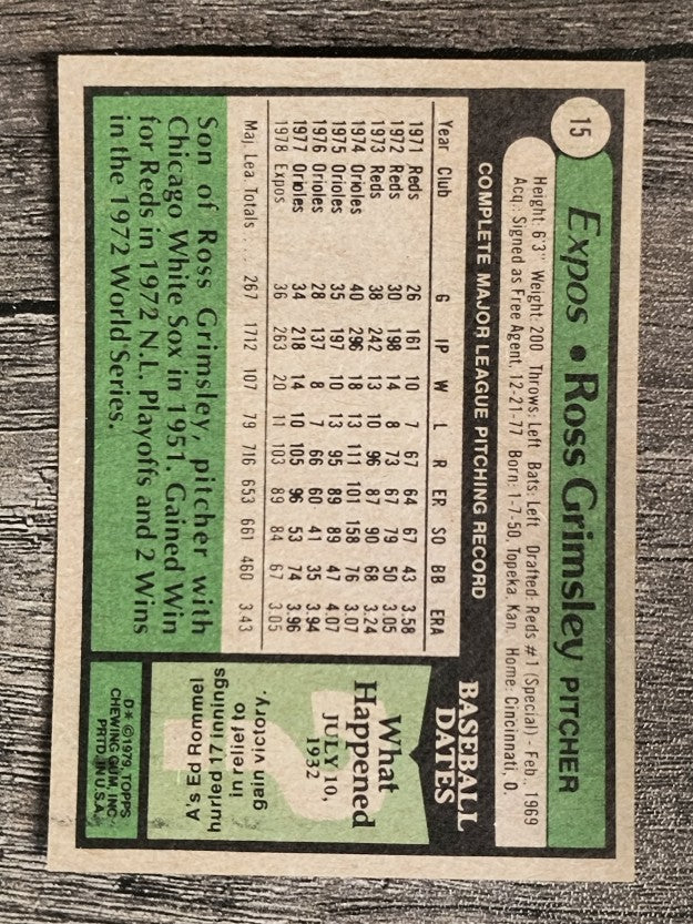 1979 Topps #15 Ross Grimsley (NM)