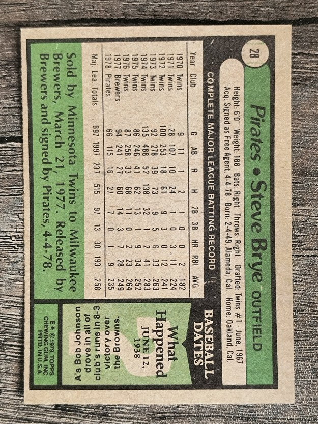 1979 Topps #28 Steve Brye (VGEX)