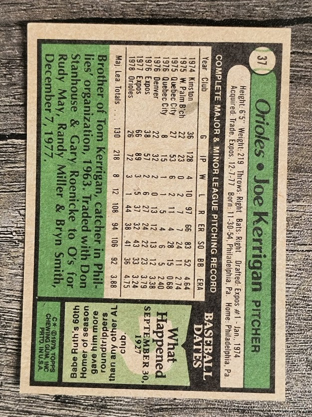 1979 Topps #37 Joe Kerrigan (EXMT)