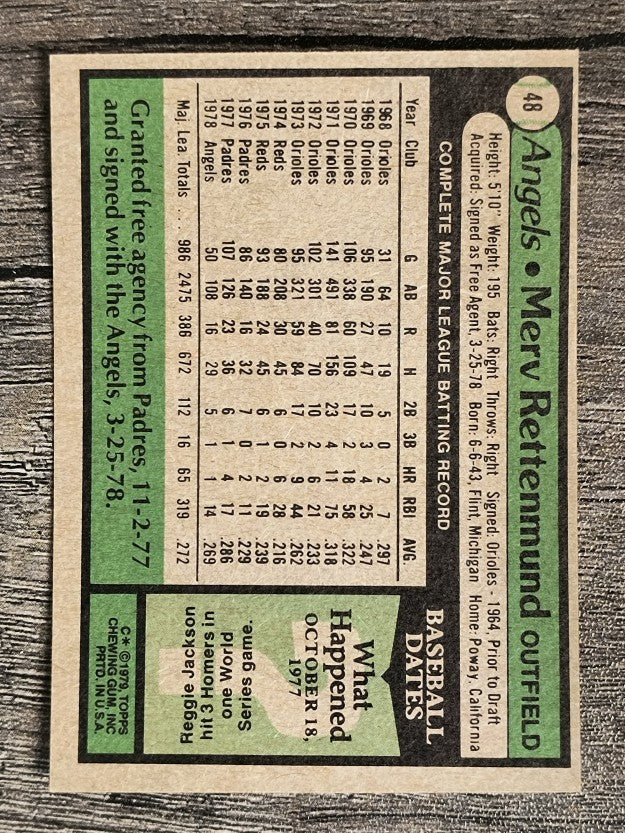 1979 Topps #48 Merv Rettenmund (NMMT)