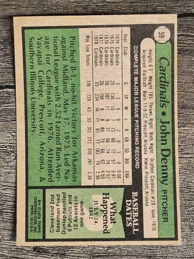 1979 Topps #59 John Denny (EX)