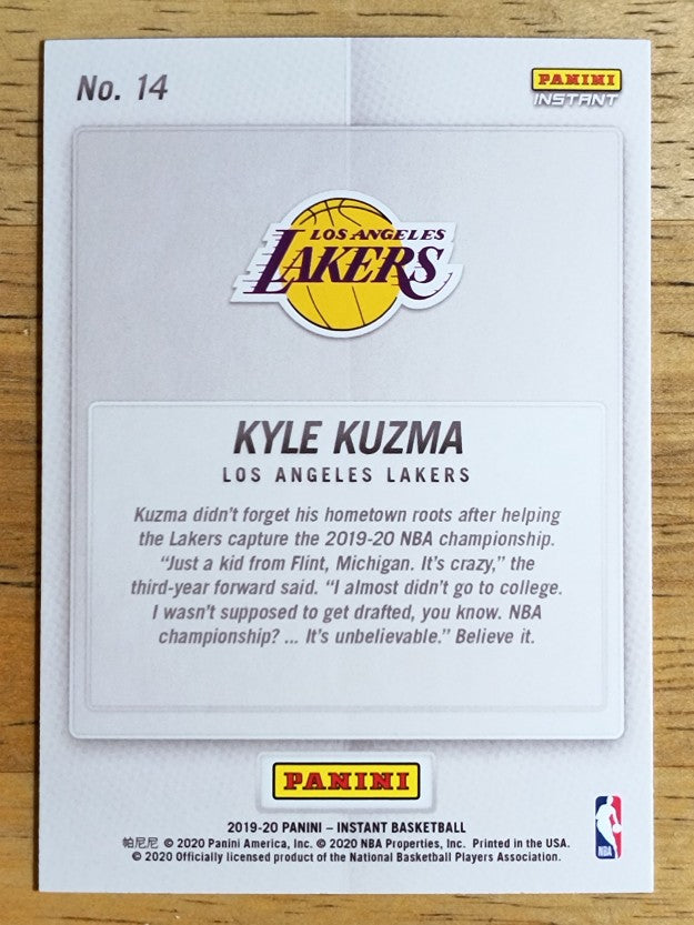 2019-20 Panini Instant Lakers NBA Champions #14 Kyle Kuzma