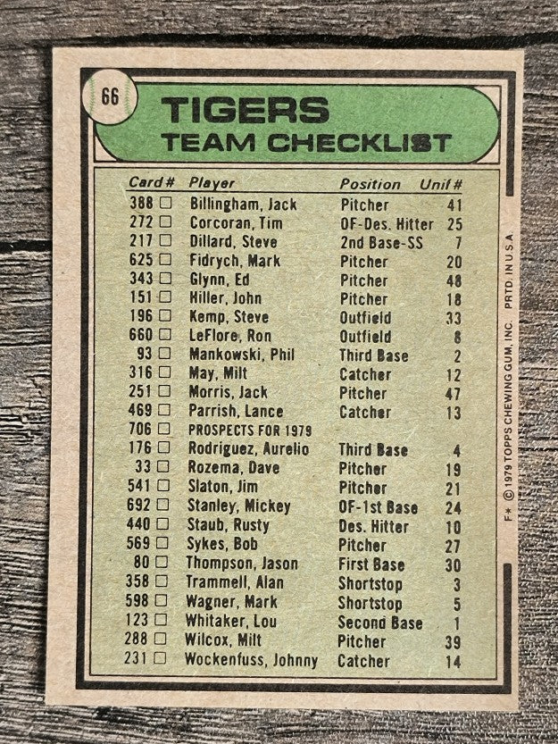 1979 Topps #66 Detroit Tigers CL/Les Moss MG (EXMT)