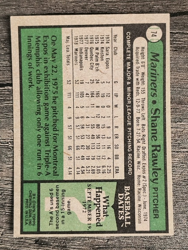 1979 Topps #74 Shane Rawley RC (VGEX)