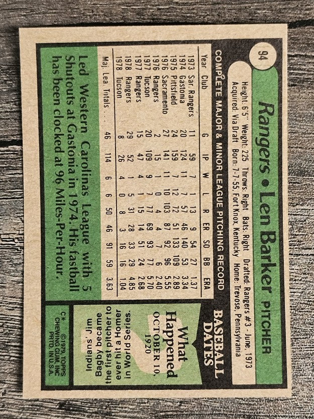1979 Topps #94 Len Barker (EX)