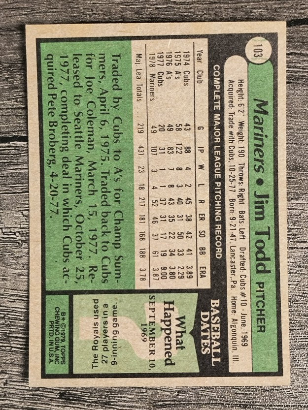 1979 Topps #103 Jim Todd (NMMT)
