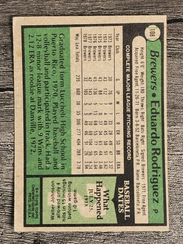 1979 Topps #108 Eduardo Rodriguez (VG)