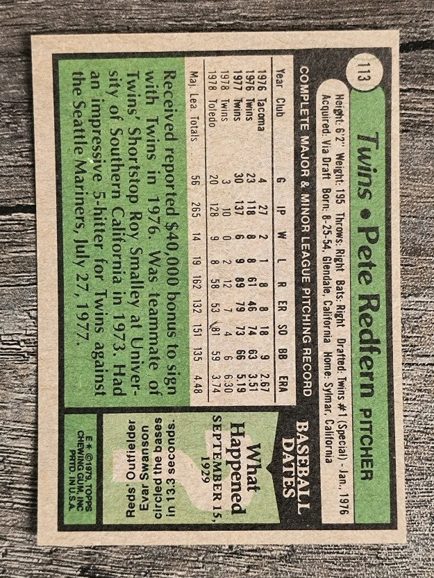 1979 Topps #113 Pete Redfern (EXMT)