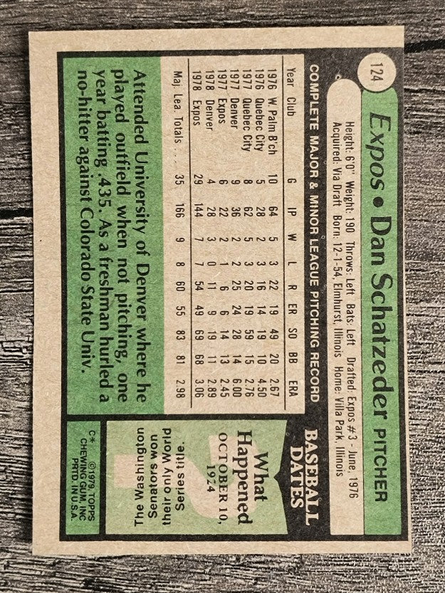 1979 Topps #124 Dan Schatzeder (EXMT)