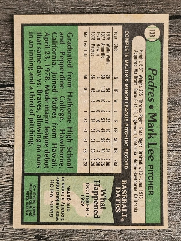 1979 Topps #138 Mark Lee RC (EX)