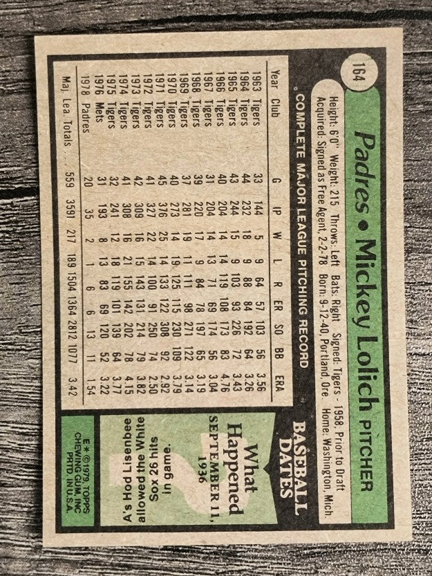 1979 Topps #164 Mickey Lolich (EXMT)