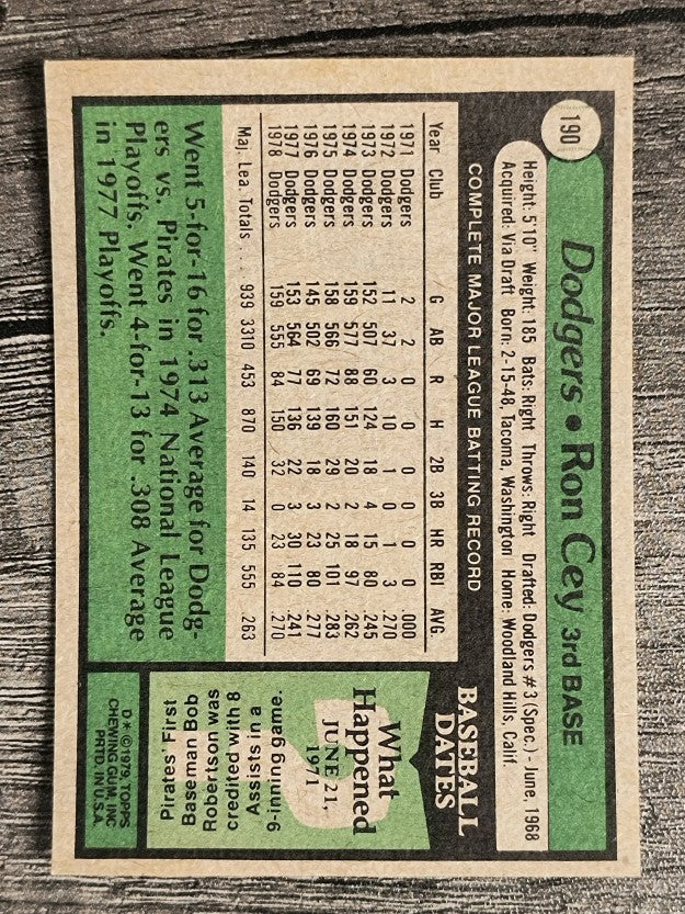 1979 Topps #190 Ron Cey (EX)