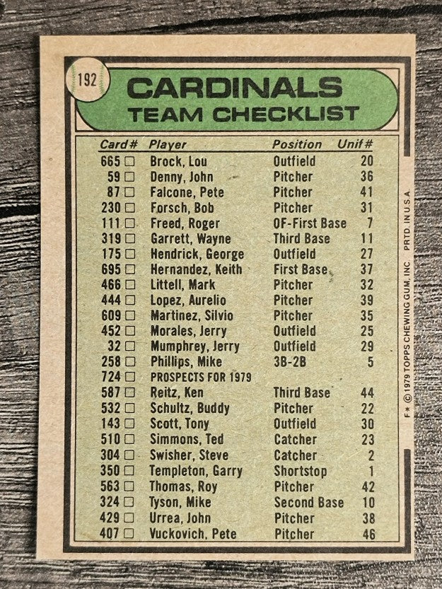 1979 Topps #192 St. Louis Cardinals CL/Ken Boyer MG (EXMT)