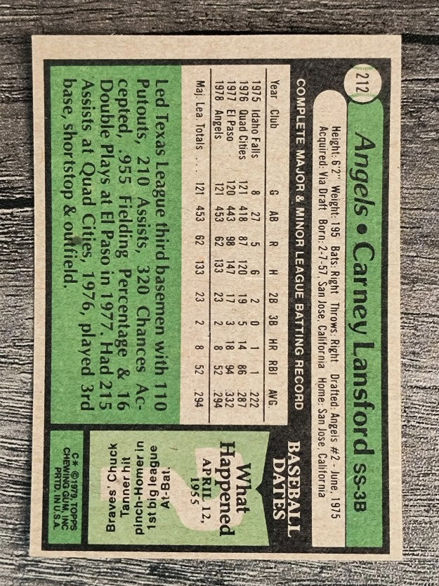 1979 Topps #212 Carney Lansford RC (EXMT)
