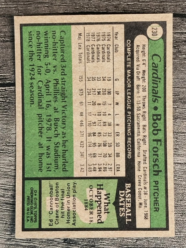 1979 Topps #230 Bob Forsch (EX)