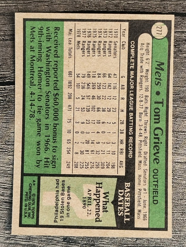1979 Topps #277 Tom Grieve (EXMT)