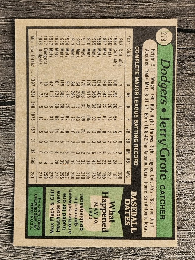 1979 Topps #279 Jerry Grote (EXMT)