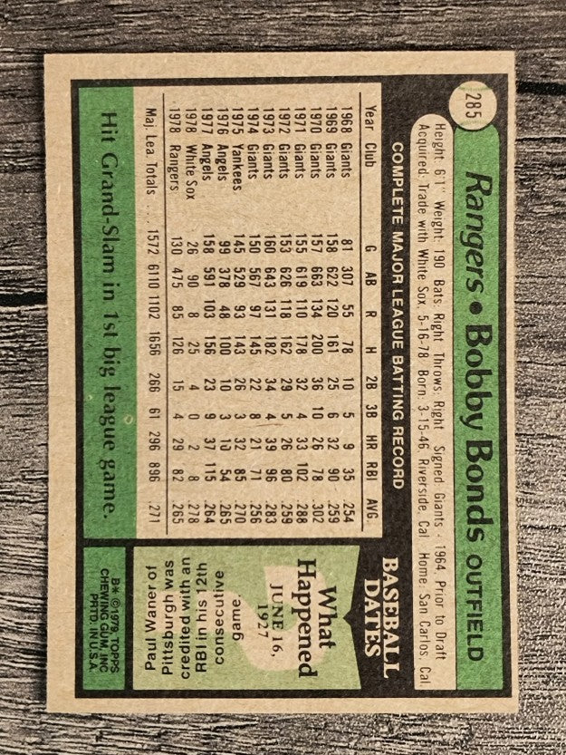 1979 Topps #285 Bobby Bonds (EX)