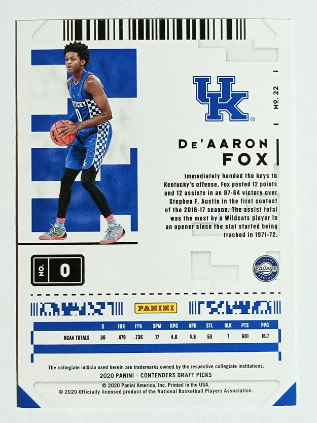 2020-21 Panini Contenders Draft Picks #22 De'Aaron Fox