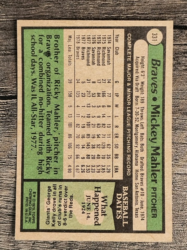1979 Topps #331 Mickey Mahler (EX)