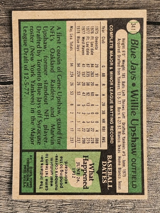 1979 Topps #341 Willie Upshaw RC (EX)