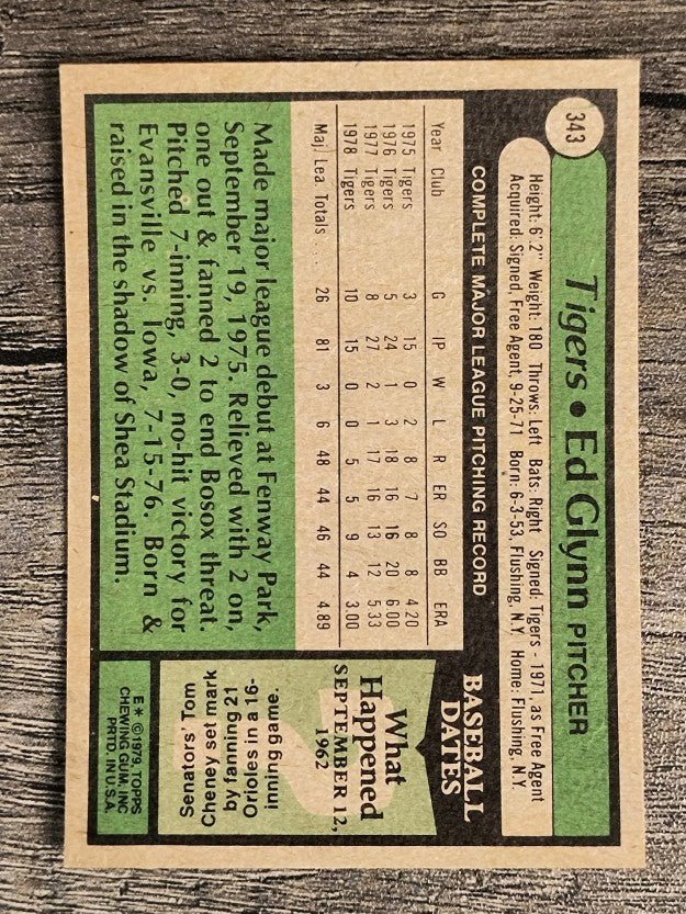 1979 Topps #343 Ed Glynn (VGEX)