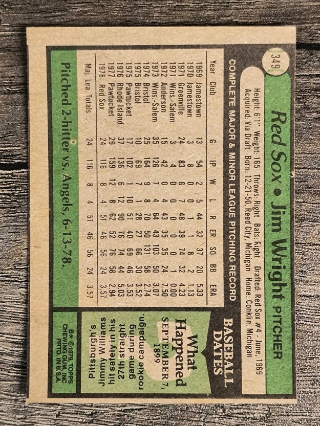 1979 Topps #349 Jim Wright RC (EX)