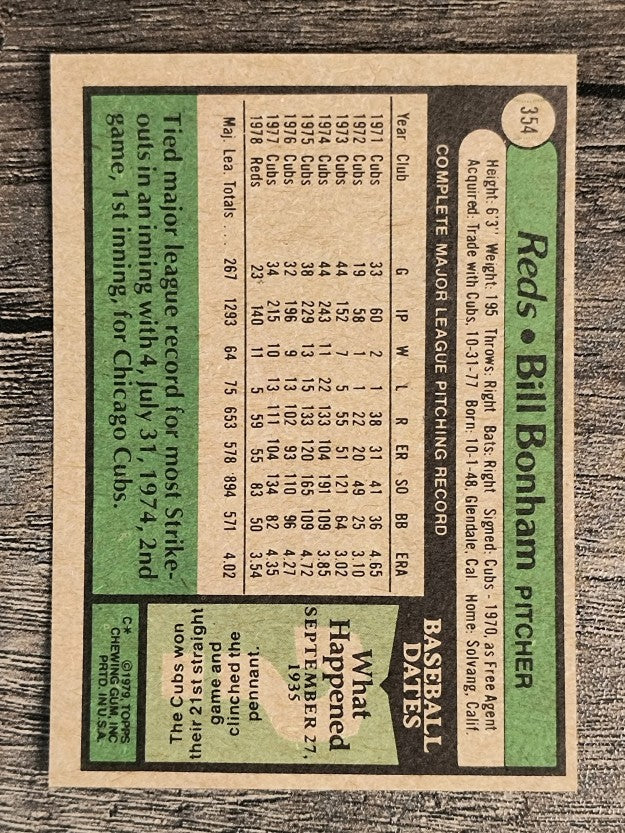1979 Topps #354 Bill Bonham (NM)