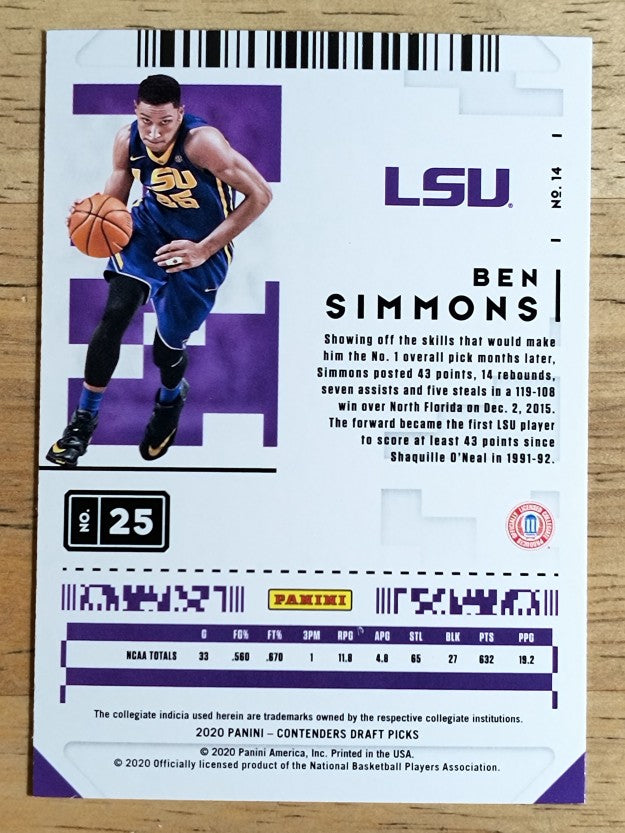 2020-21 Panini Contenders Draft Picks #14 Ben Simmons
