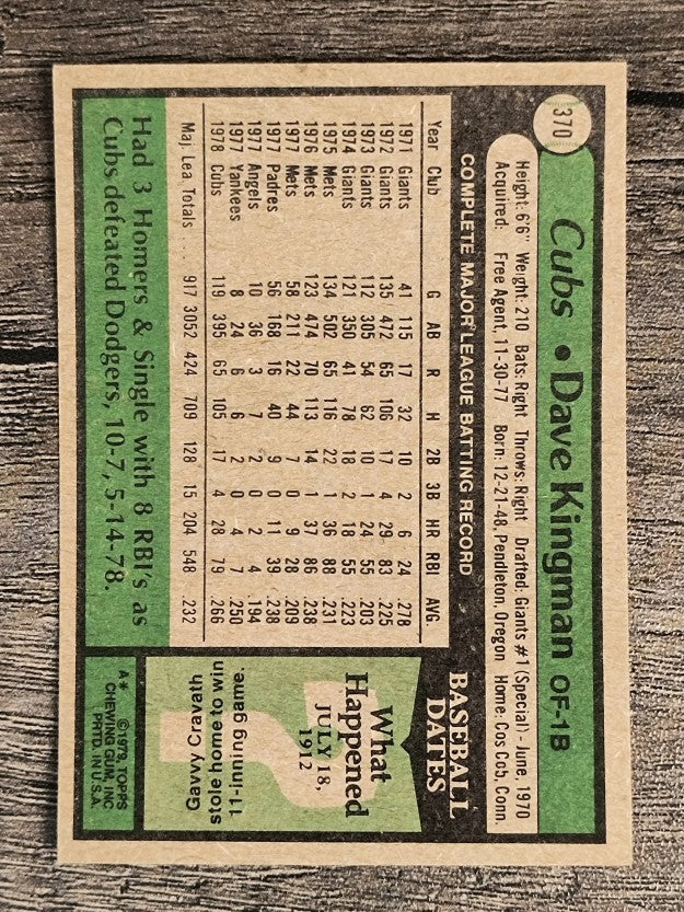 1979 Topps #370 Dave Kingman (EXMT)