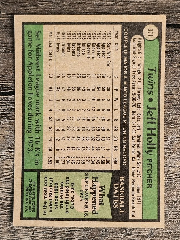 1979 Topps #371 Jeff Holly RC (EXMT)