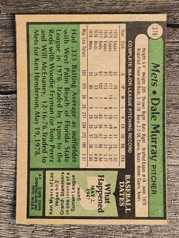 1979 Topps #379 Dale Murray (EX)