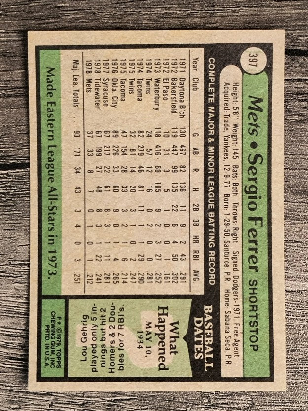 1979 Topps #397 Sergio Ferrer RC (EXMT)
