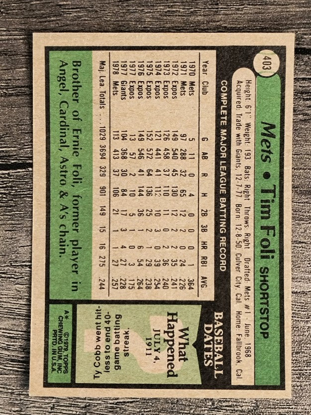 1979 Topps #403 Tim Foli (EX)