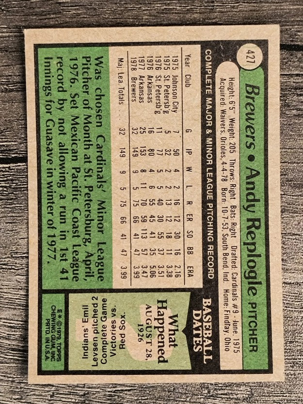 1979 Topps #427 Andy Replogle RC (NM)