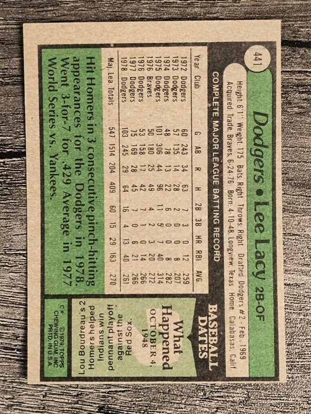 1979 Topps #441 Lee Lacy (EXMT)
