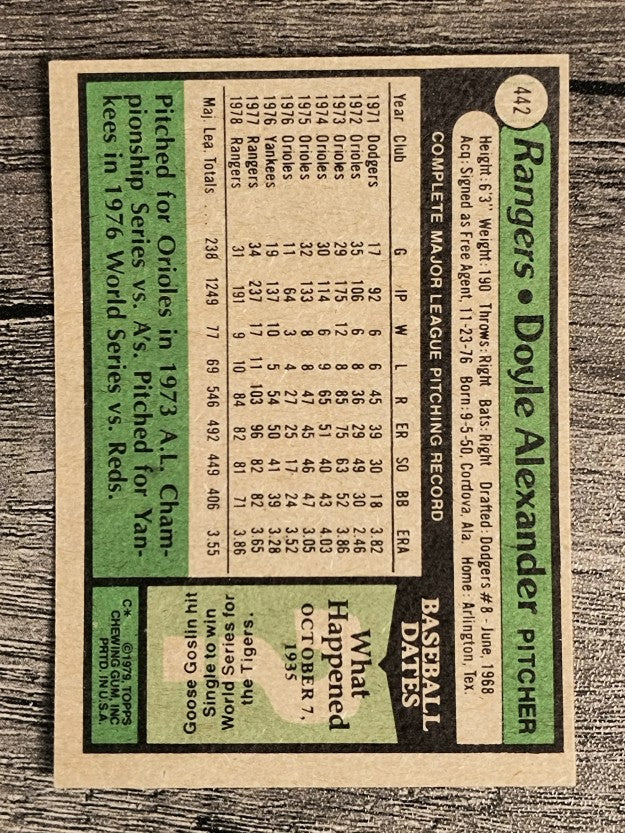1979 Topps #442 Doyle Alexander (EX)