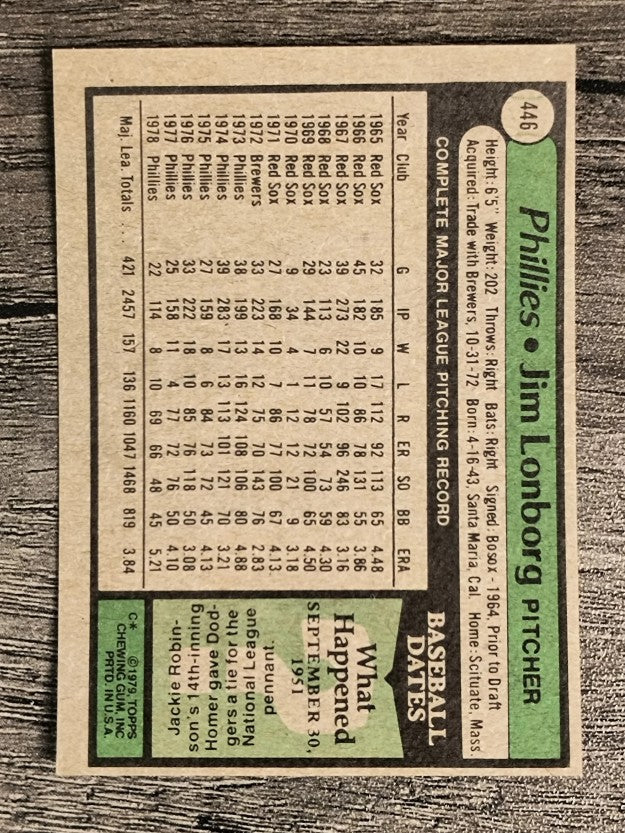1979 Topps #446 Jim Lonborg (EXMT)