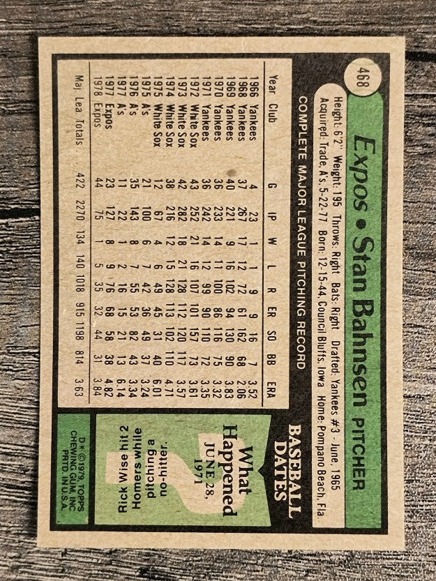 1979 Topps #468 Stan Bahnsen (NM)