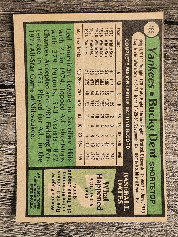 1979 Topps #485 Bucky Dent (EX)
