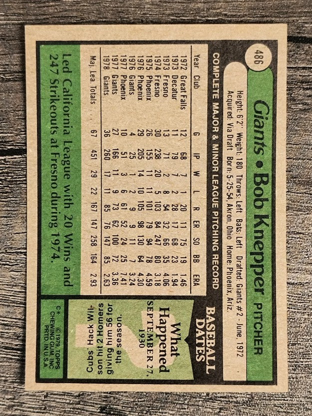 1979 Topps #486 Bob Knepper (VGEX)
