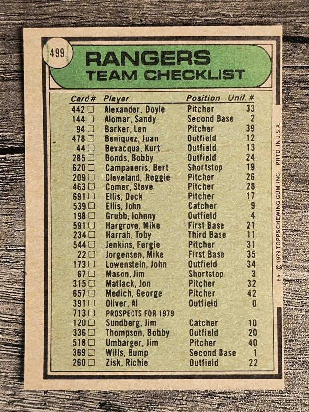 1979 Topps #499 Texas Rangers CL/Pat Corrales MG (EXMT)
